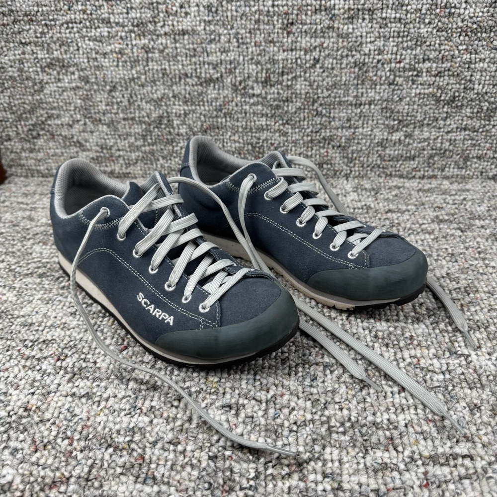 SCARPA Margarita Approach Shoes Mens Size 7.5 Blue Suede Low Top Lace Up Hiking